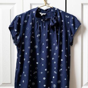 Modcloth planet space navy blue bow blouse